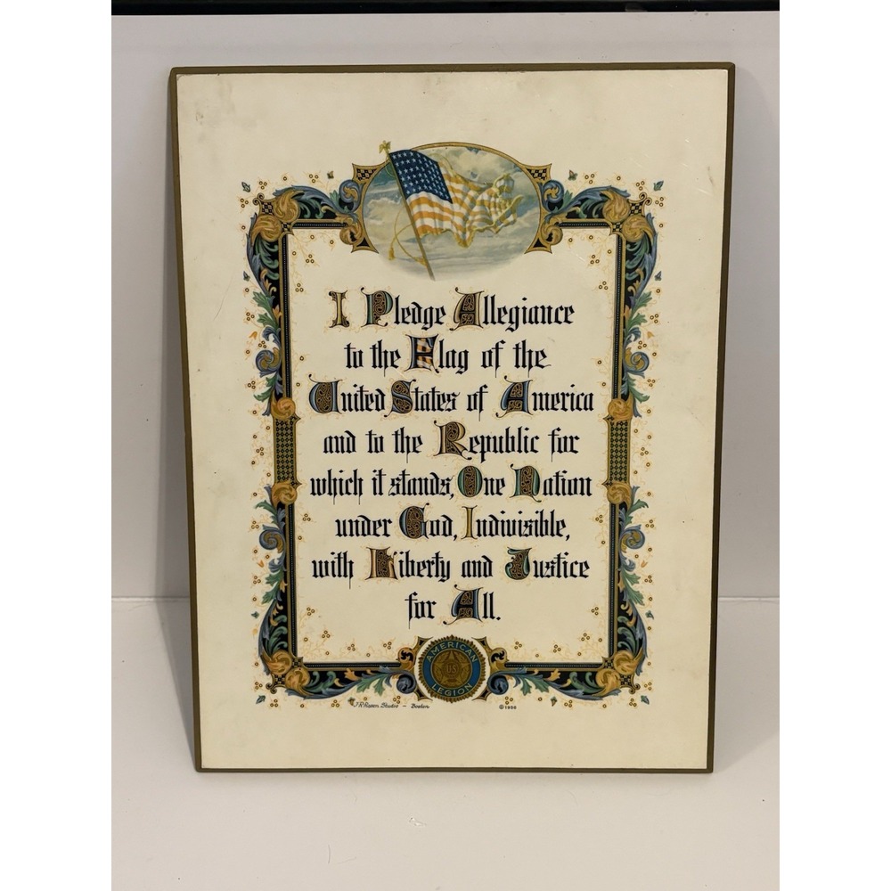 Vintage 1956 American Legion Pledge of Allegiance Wall Plaque J.R. Rosen Boston